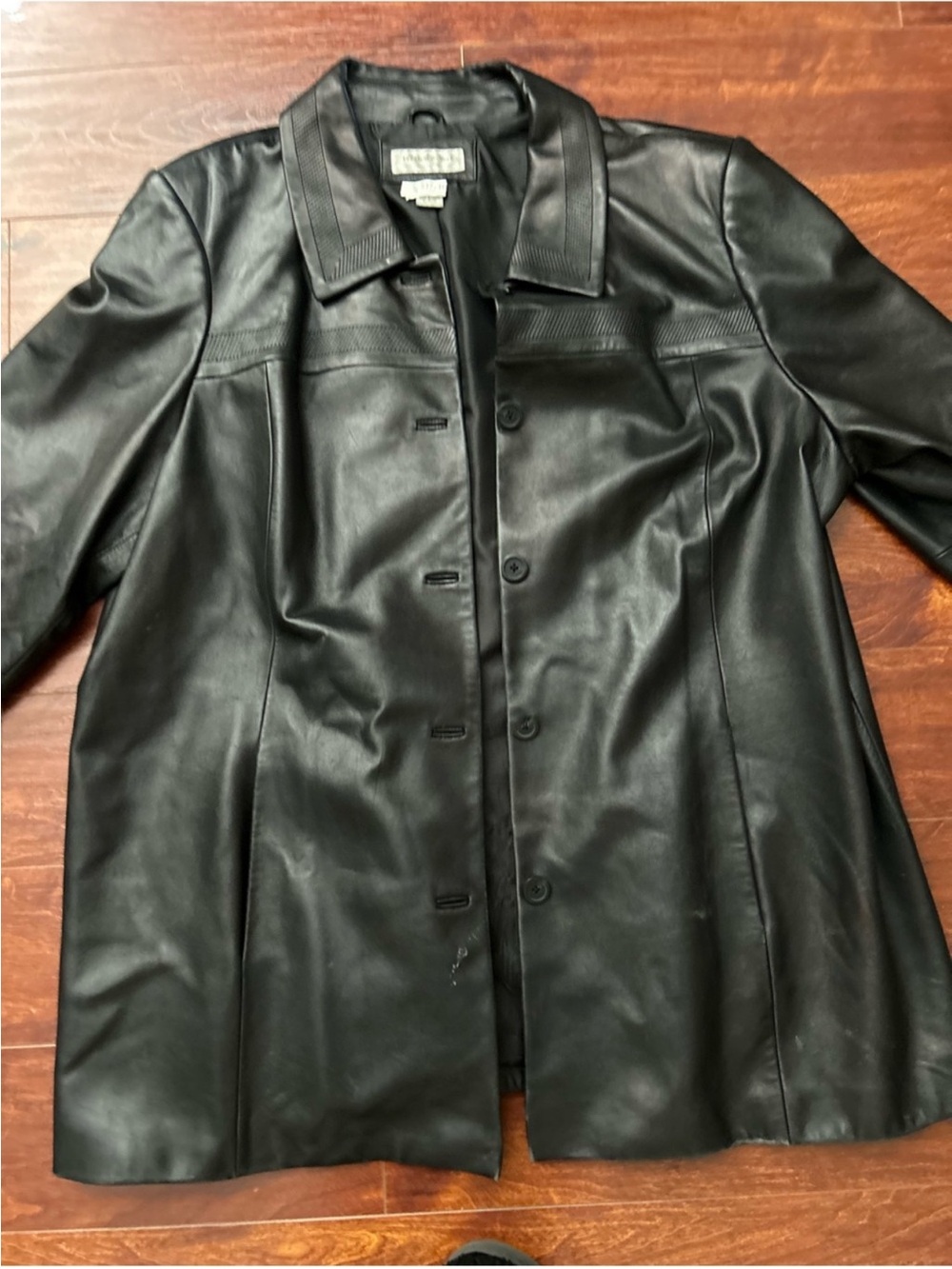Preston & York Black Leather Button-Front Jacket - Picture 3 of 4
